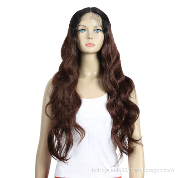 Hot sellinghair red brown soft heat resistant synthetic wigs with a bang body wave lace front synthetic wigs lace front wig